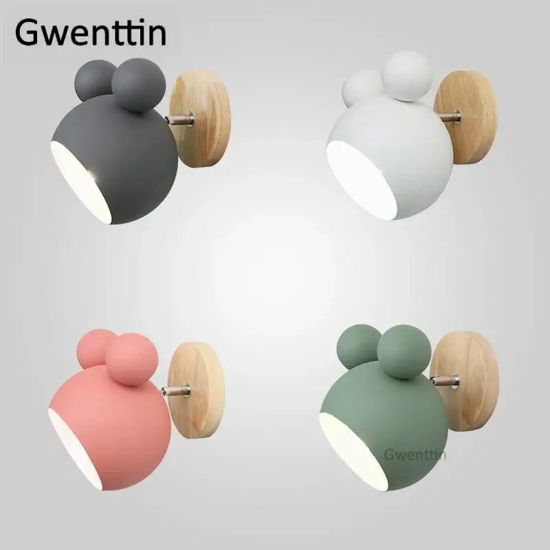 Playful pastel cartoon mouse wall lamp for kids bedroom
