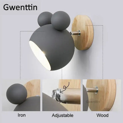 Playful pastel cartoon mouse wall lamp for kids bedroom