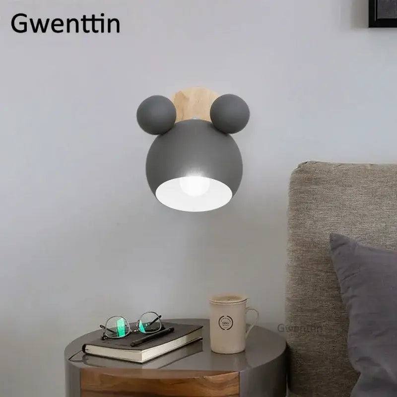 Playful pastel cartoon mouse wall lamp for kids bedroom