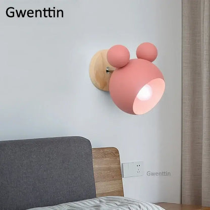 Playful pastel cartoon mouse wall lamp for kids bedroom