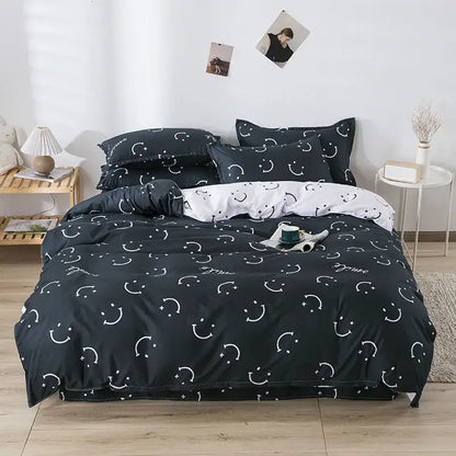 Playful white & light blue dog print bedding set bedroom decor
