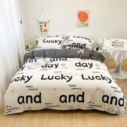 Playful white & light blue dog print bedding set bedroom decor