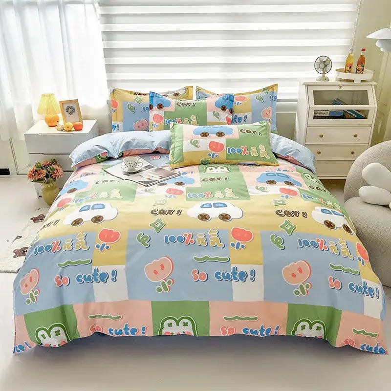 Playful white & light blue dog print bedding set bedroom decor