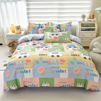 Playful white & light blue dog print bedding set bedroom decor