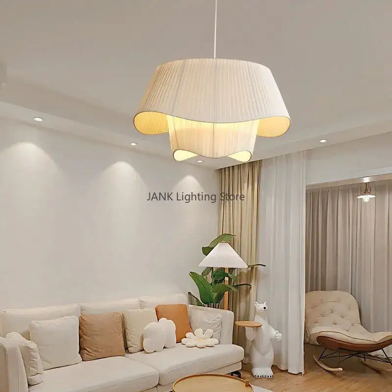 Pleated beige cream white double pendant lamp living room light