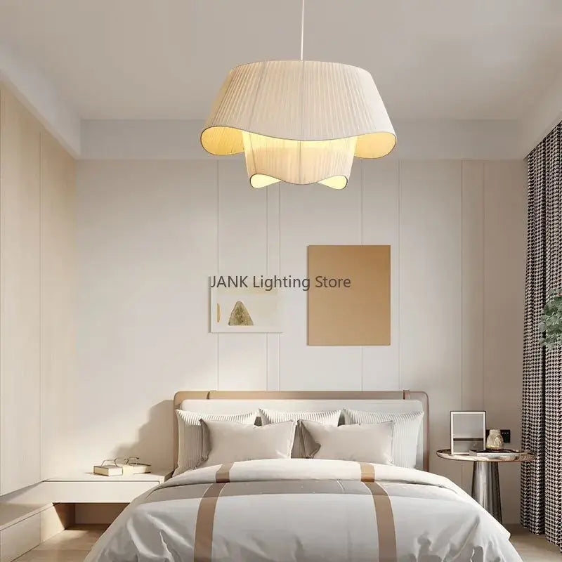 Pleated beige cream white double pendant lamp living room light