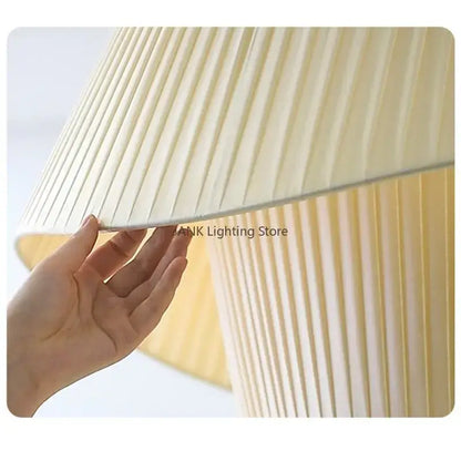 Pleated beige cream white double pendant lamp living room light