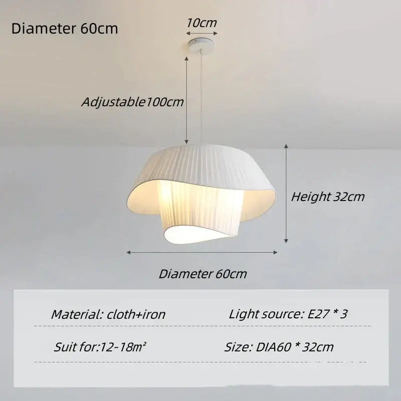 Pleated beige cream white double pendant lamp living room light