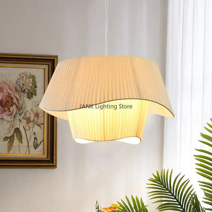 Pleated beige cream white double pendant lamp living room light