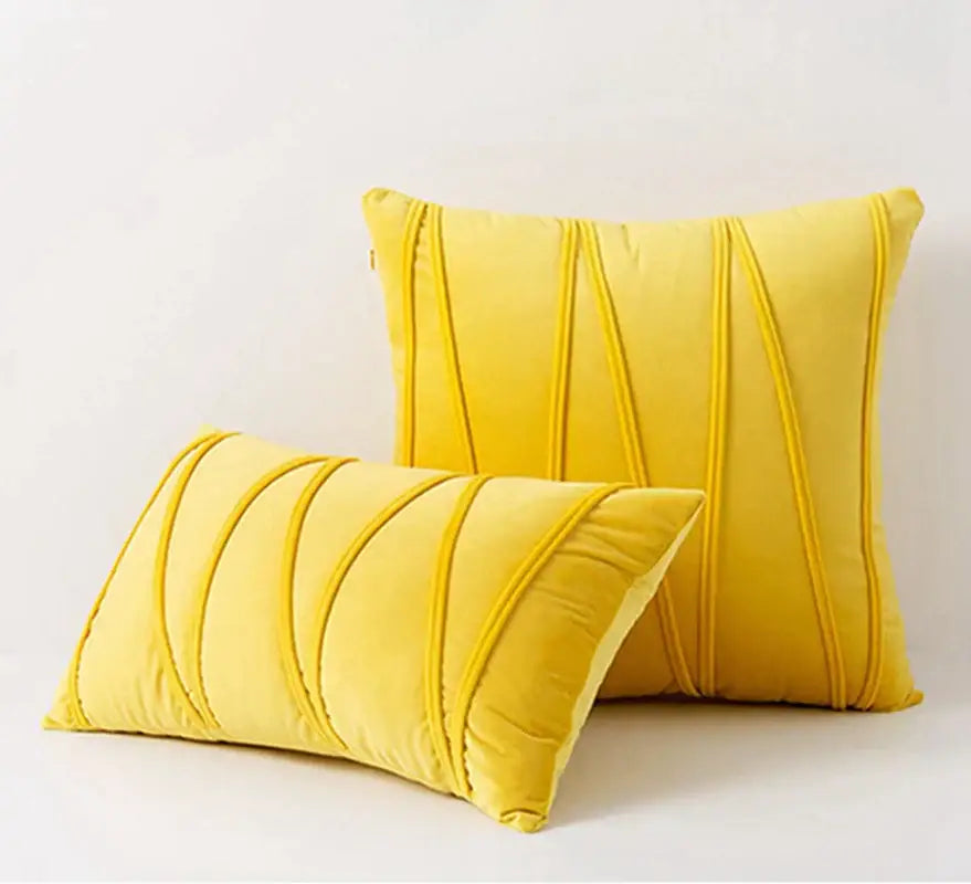 Pleated mustard yellow short wool velvet pillowcase for living room