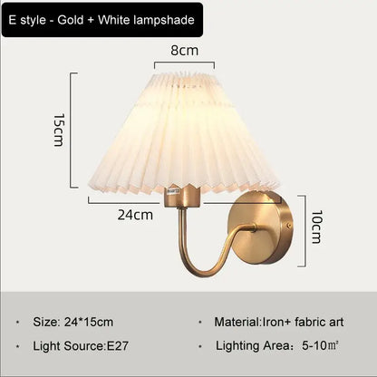 Pleated white cloth lampshade led wall lamp for bedroom living room