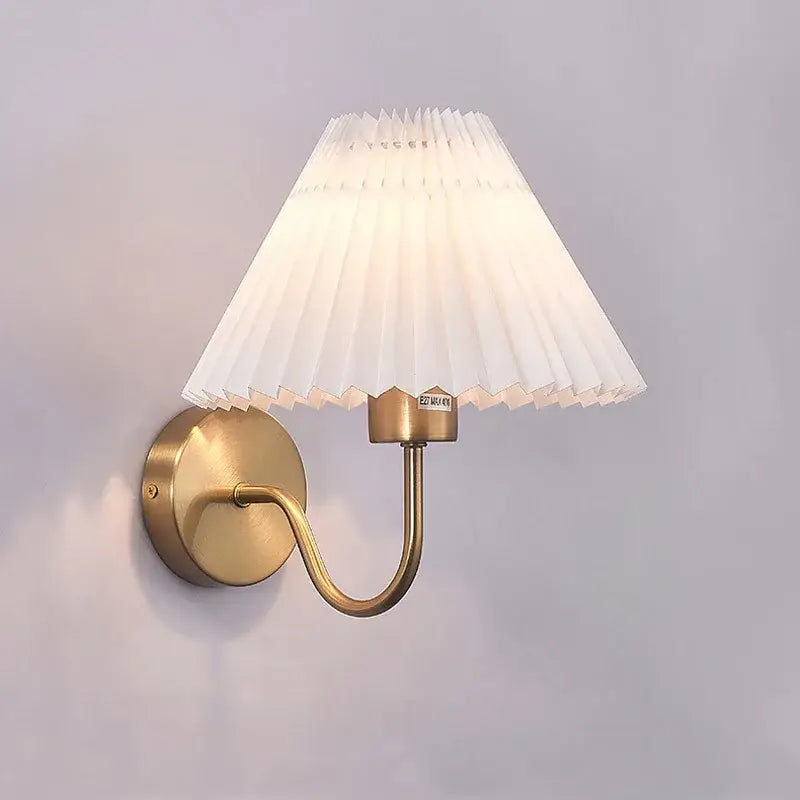 Pleated white cloth lampshade led wall lamp for bedroom living room