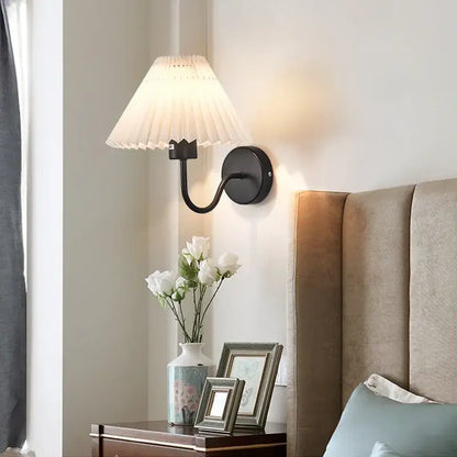 Pleated white cloth lampshade led wall lamp for bedroom living room