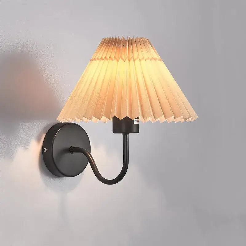 Pleated white cloth lampshade led wall lamp for bedroom living room