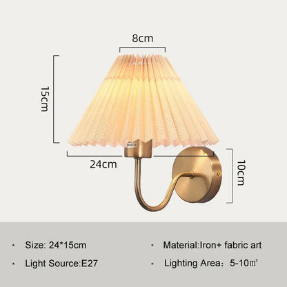 Pleated white cloth lampshade led wall lamp for bedroom living room