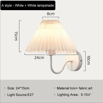 Pleated white cloth lampshade led wall lamp for bedroom living room