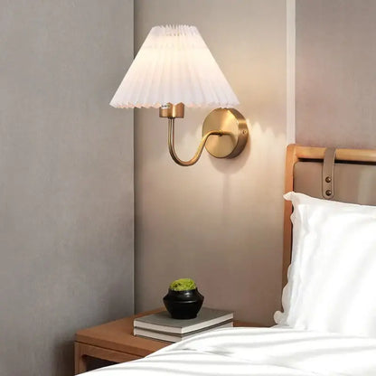 Pleated white cloth lampshade led wall lamp for bedroom living room