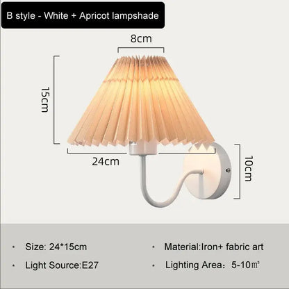 Pleated white cloth lampshade led wall lamp for bedroom living room