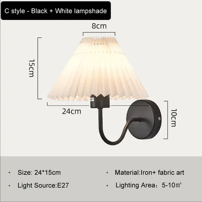 Pleated white cloth lampshade led wall lamp for bedroom living room