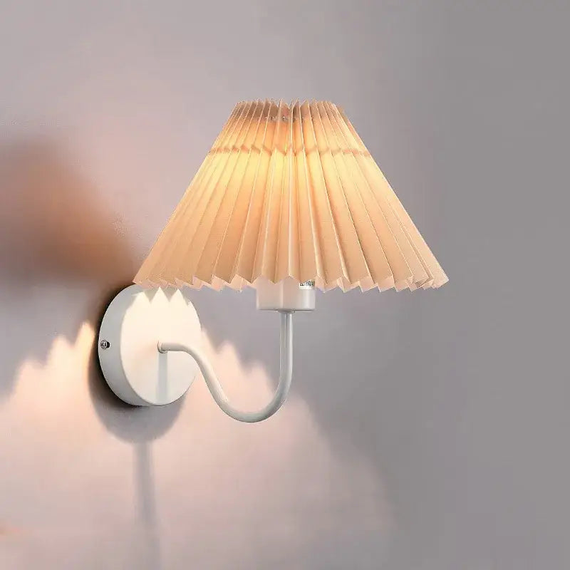 Pleated white cloth lampshade led wall lamp for bedroom living room