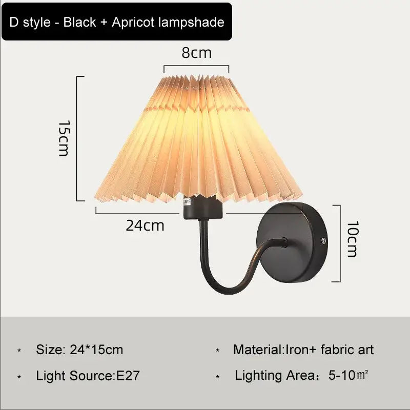 Pleated white cloth lampshade led wall lamp for bedroom living room
