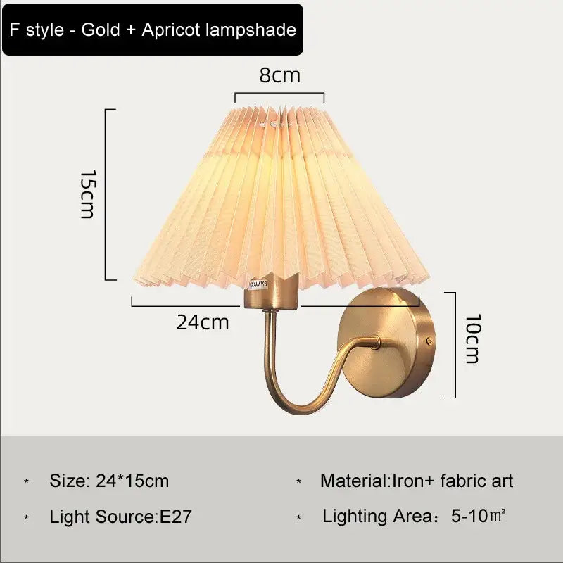 Pleated white cloth lampshade led wall lamp for bedroom living room