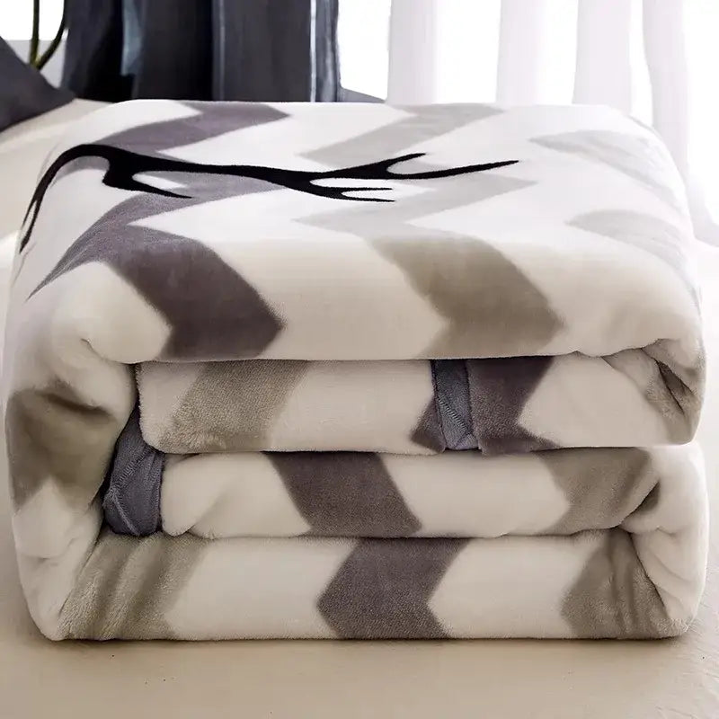 Plush black & white chevron winter raschel blanket bedroom throw