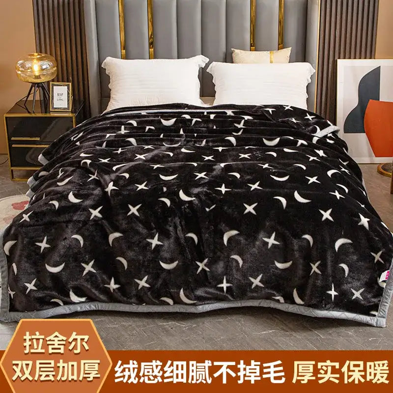 Plush black & white chevron winter raschel blanket bedroom throw
