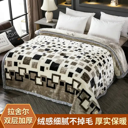 Plush black & white chevron winter raschel blanket bedroom throw