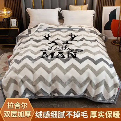 Plush black & white chevron winter raschel blanket bedroom throw