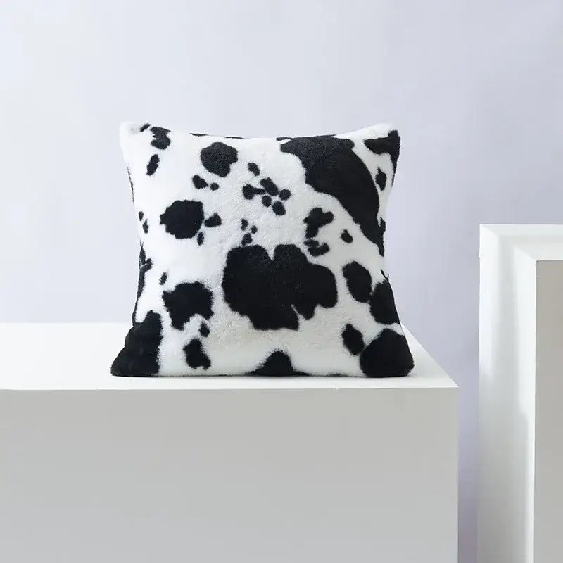 Plush black white flower cushion cover living room decor
