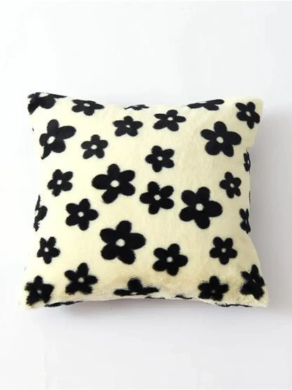 Plush black white flower cushion cover living room decor