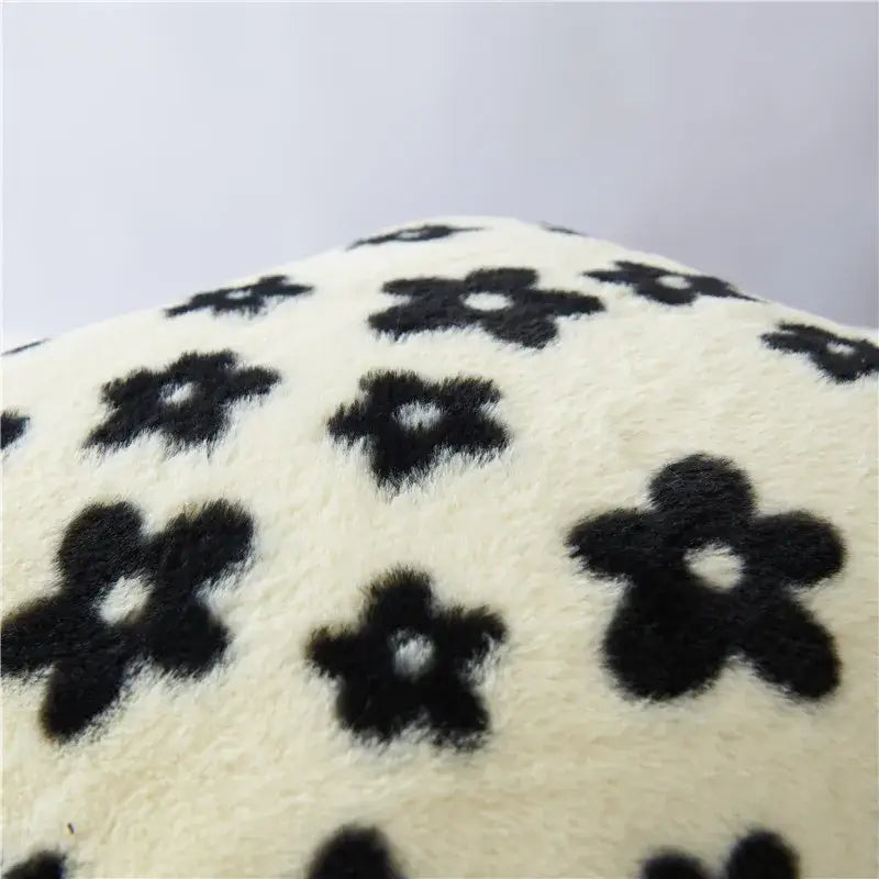 Plush black white flower cushion cover living room decor