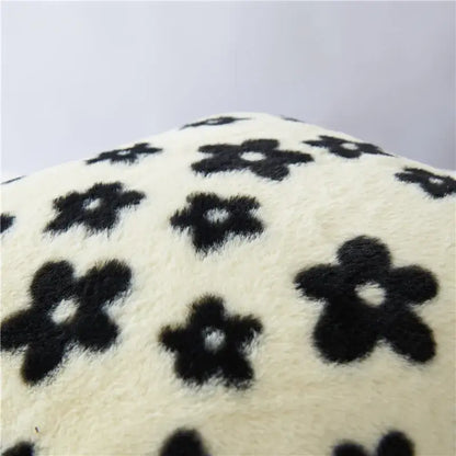 Plush black white flower cushion cover living room decor