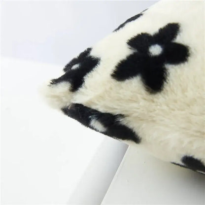 Plush black white flower cushion cover living room decor