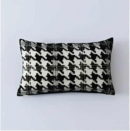 Plush black & white houndstooth cushion cover bedroom bow pillow