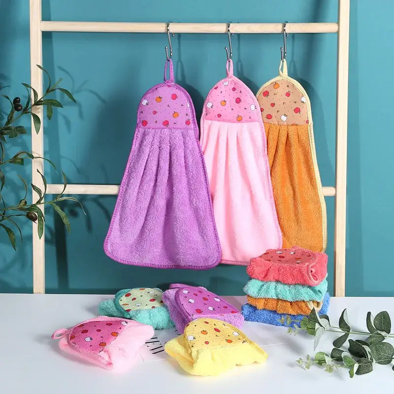 Plush colorful patterned coral velvet hand towel for kitchen