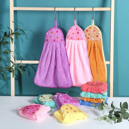 Plush colorful patterned coral velvet hand towel for kitchen
