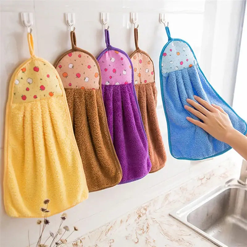 Plush colorful patterned coral velvet hand towel for kitchen