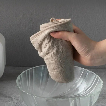 Plush coral velvet soft hand towels with bows for kitchen and bathroom