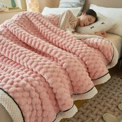 Plush cream & black textured flannel fleece blanket bedroom throw