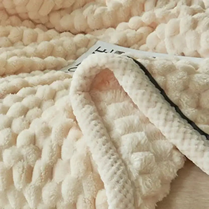 Plush cream & black textured flannel fleece blanket bedroom throw