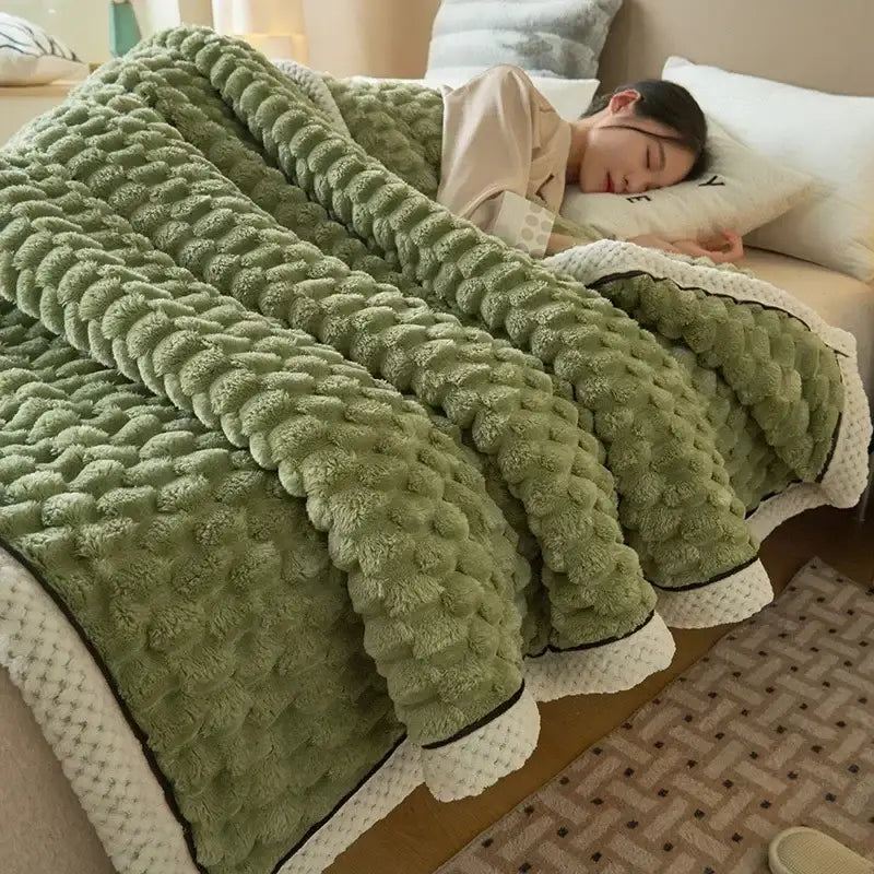 Plush cream & black textured flannel fleece blanket bedroom throw