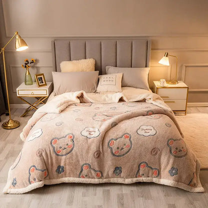 Plush cream floral fleece wool blanket for bedroom