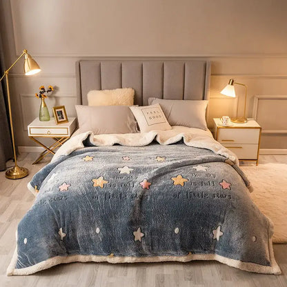 Plush cream floral fleece wool blanket for bedroom