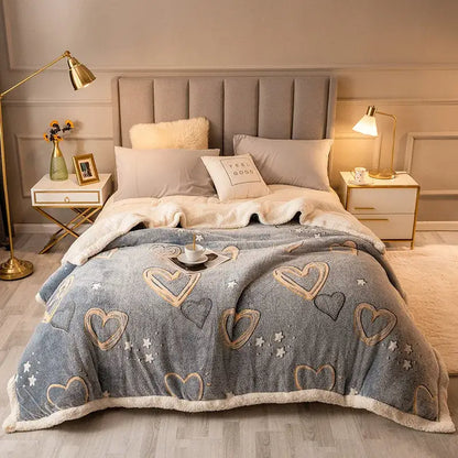 Plush cream floral fleece wool blanket for bedroom