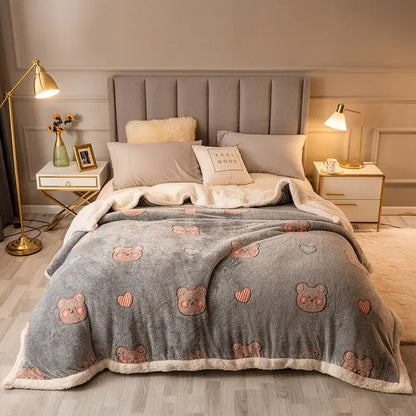 Plush cream floral fleece wool blanket for bedroom