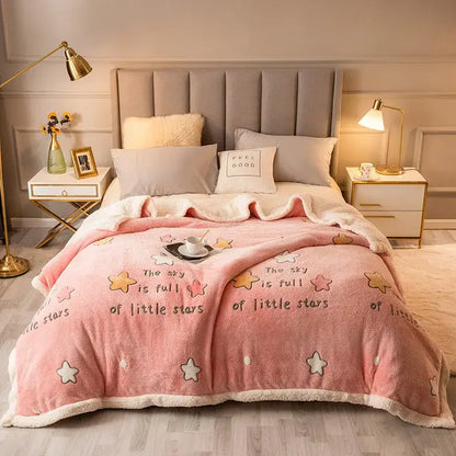 Plush cream floral fleece wool blanket for bedroom