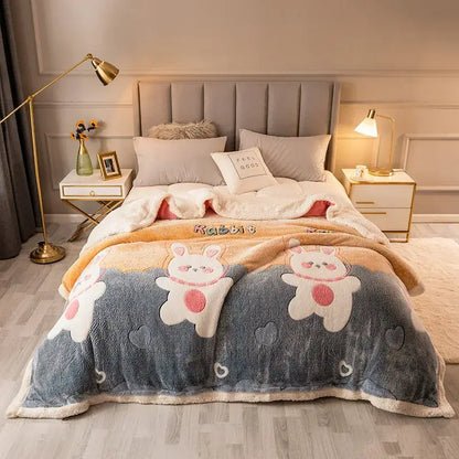 Plush cream floral fleece wool blanket for bedroom