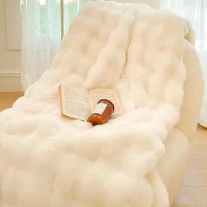Plush cream & gradient pink double layer faux fur bedroom blanket